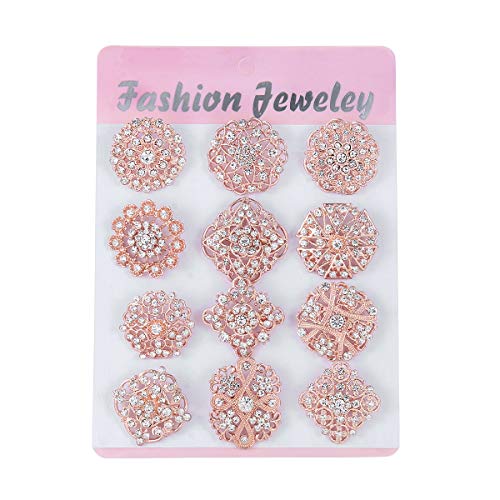 Weimanjewelry Silver/Gold Plated Assorted Crystal Rhinestones Brooch Pins Set For Diy Wedding Bouquets Kit (Rose Gold 24Pcs) #TOP2