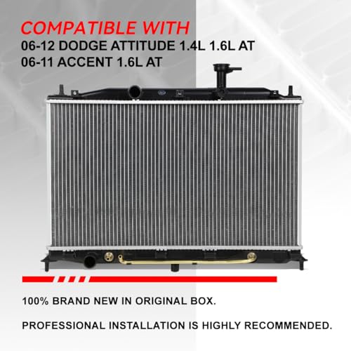 Image of Auto Dynasty 2896 Radiator for 2006-2012 Dodge Attitude Accent 1.4L 1.6L AT | Factory Style 1-Row Cooling Radiator, Aluminum Core, DPI 2896