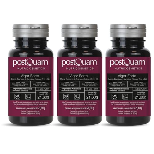 PostQuam - Vigor Plus 90 Cápsulas - Energía y Vitalidad Natural - Con Maca, Ginseng, L-Arginina y Zinc - Estimulación Física y Mental