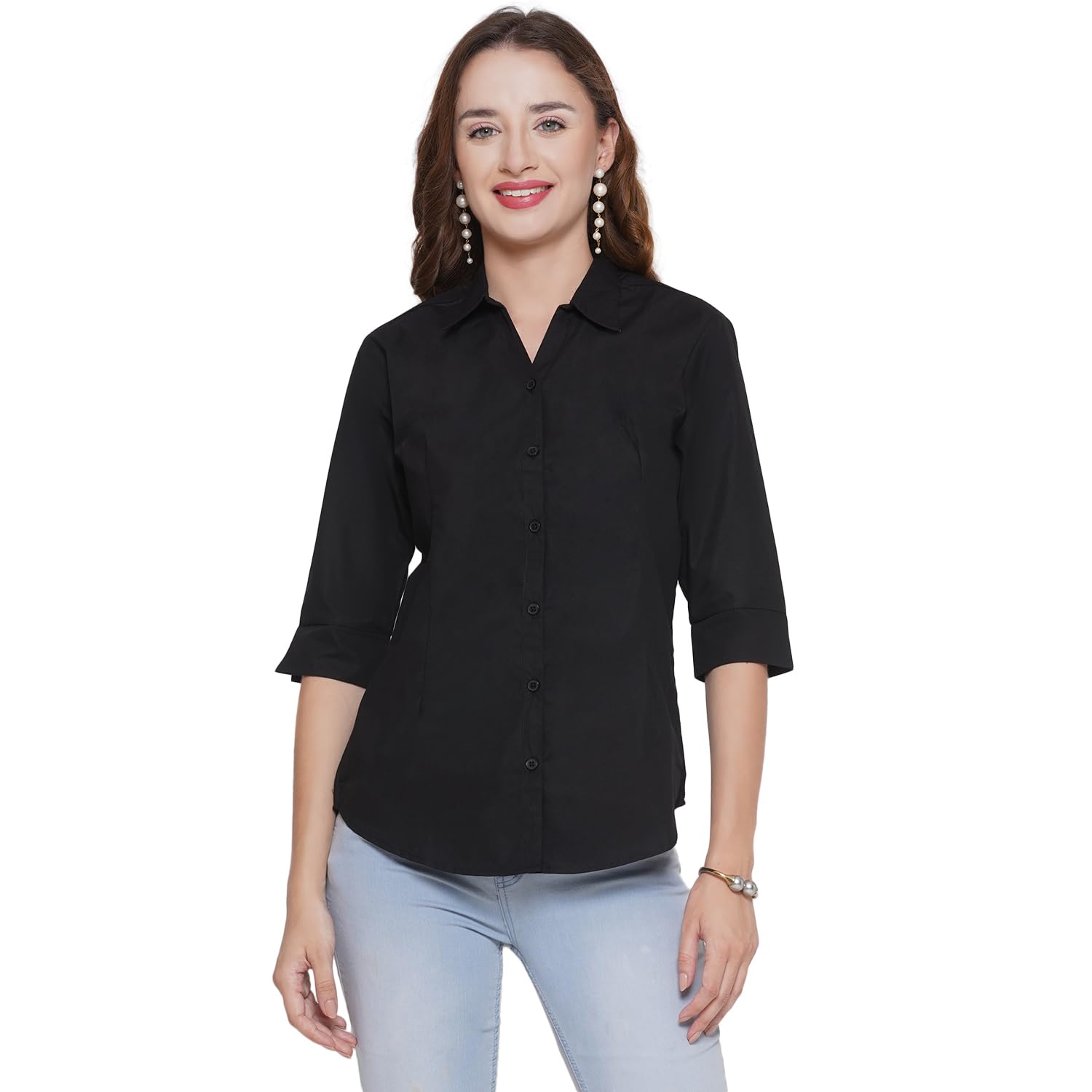 lianafashion Polycotton Women 3/4 Sleeve Stylish Solid Western Offical Formal Shirt Casual Regular Fit Shirt for Women-picture-16