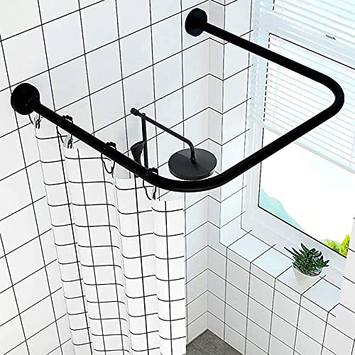 Barra de cortina de ducha ajustable en forma de U extensible de acero inoxidable 304 para montar en la pared, perfecta para baños y tiendas de ropa, color negro (90 x 90 x 90 cm)
