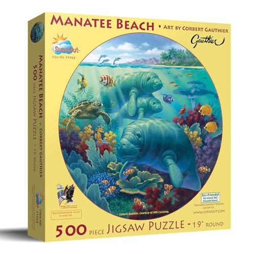 SUNSOUT INC - Manatee Beach - Rompecabezas redondo de 500 piezas por el artista Corbert Gauthier - Tamaño terminado 19.5" rd - MPN# 55968 miniatura 2