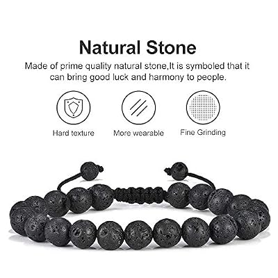 M MOOHAM Beaded Bracelets Set for Men Teen Boys - Beaded Natural Stone 8mm Tiger Eye Matte Agate Lava Rock Bracelets for Men Teen Boys Dad Grandpa Birthday Gifts Jewelry