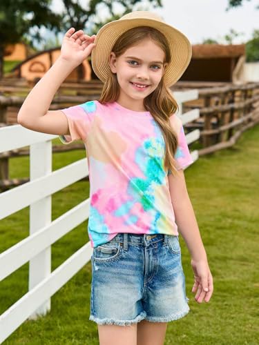 Image of Haloumoning Girls Tie Dye Short Sleeve Shirt 5-14 Years | Kids Summer Fashion, Girls shirts,Girls tshirt,Tops for girls,Tie dye shirts,Crewneck Tops, Casual Tees