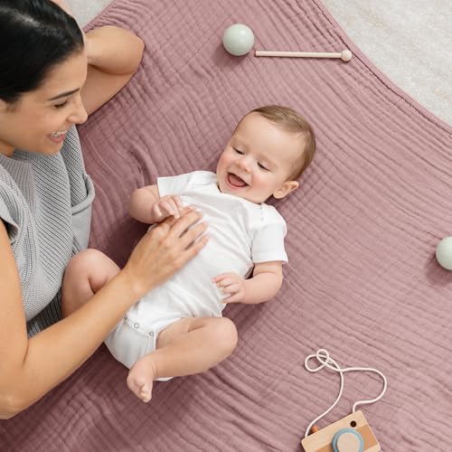 Image of Comfy Cubs Muslin Baby Blanket - Soft, Lightweight, 6-Layer Cotton Swaddle Blankets for Newborns, Infants & Toddlers - 40 inch x 40 inch Large, Breathable & Versatile for Sleeping & Tummy Time - Mauve
