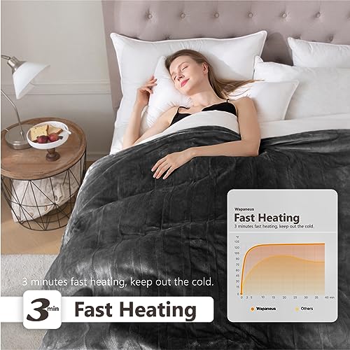 Image of Wapaneus Heated Blanket Full 72 inch x 84 inch Electric Throw 10 Heating Levels 12 Hours Time Setings and Auto-Shut Off, Flannel Fast-Heating Electric Blanket, Grey