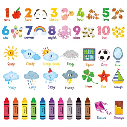 DECOWALL DS9-8056 Numbers Crayons Weather and Shape miniatura 1
