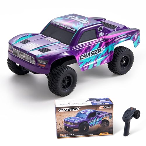 FMS FSC24 1/24 Chaser RC Crawler, Short-Course Trucks with High Strength Nylon Frame, 2 Speed Switch Up to 26km/h, Hobby RC Car for Adults, Gifts (Purple)