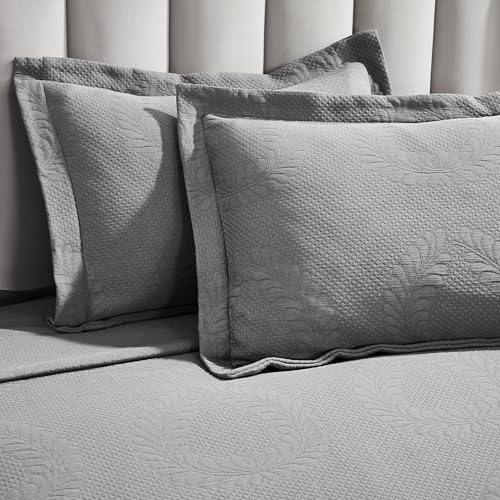 Superior 3 Piece Cotton Bedspread Set, Home Bed Decor, Decorative Bed Spread, 2 Pillow Shams, Medium Weight Blanket Bedspread, Matelasse Coverlet, Bedding Essentials, Peploi Collection, Full, Grey