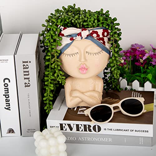 Mrsivrop Face Planter For Indoor Plants, 7.7 Inches Large Face Planters Pots Head Succulent Planters For Indoor Outdoor Plants With Drainage, Unique Flowers Planters Angry Face Planter, Vivid Light #TOP1
