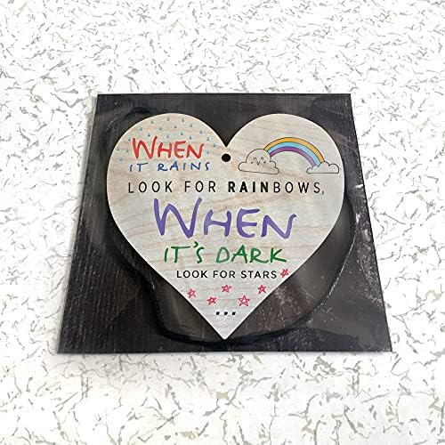 Gift for Her Women Best Friend Birthday Sister Rainbow Friendship Mum Miss Love You Inspirational Memorial Novelty Thinking Present Ornament Ideas Motivational Wooden Hanging Heart Plaque Decoration