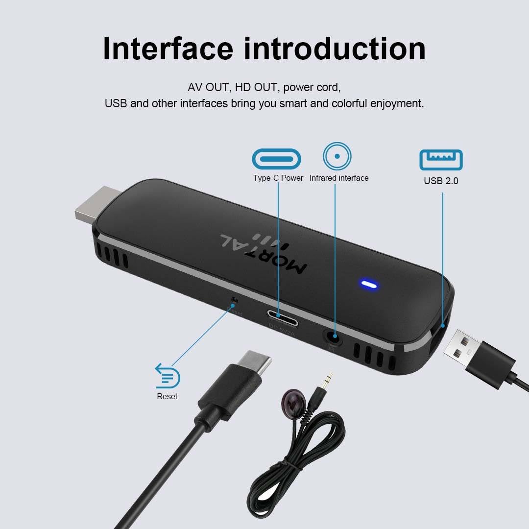 Mortal Q8 TV Stick 8K, Android 14.0, Streaming Media Player con telecomando, HDMI, USB 2.0, Type-C, interfaccia a infrarossi