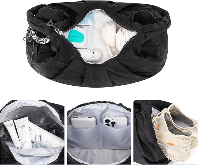 Image of Women's Large Nylon Crescent Bag with Yoga Mat Carrier Half Moon Pastel Hobo Lightweight Bag