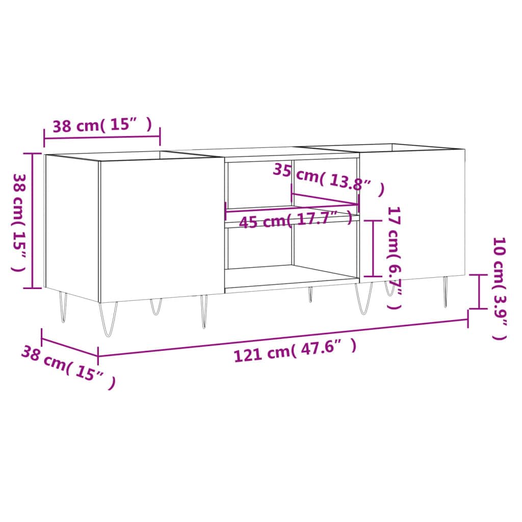 Armadietto per dischi in rovere Sonoma, 121 x 38 x 48 cm, scaffale in vinile in legno con gambe in ferro, spazioso armadietto per dischi in vinile con ampio spazio per collezione musicale LP e
