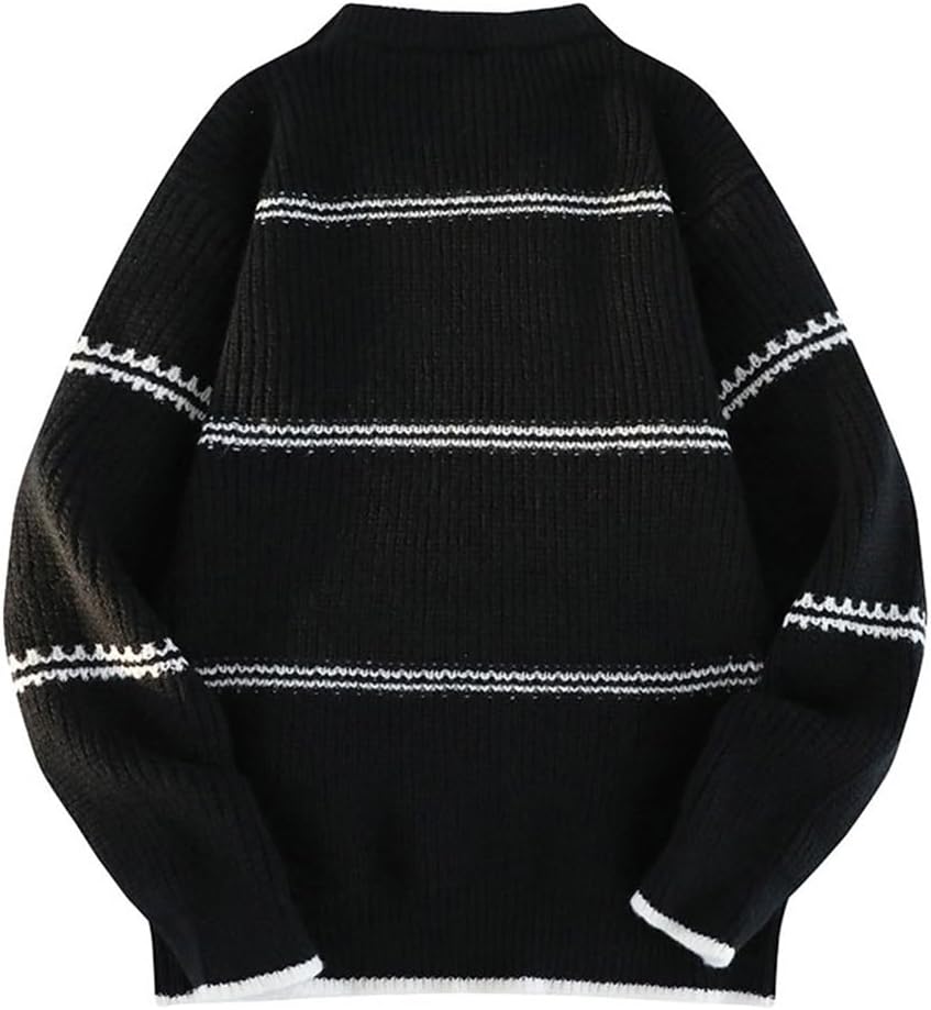 JSEIAJB Neck Clothes Men's Trendy Thick Knit Coat Striped Sweater Men's Autumn and Winter Loose Crew
