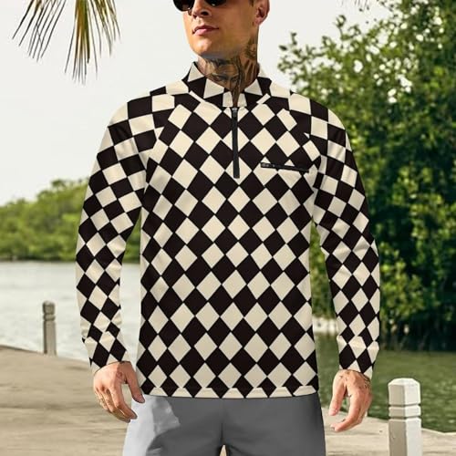 Geometric Rhombus Pattern Men's Sun Protection Shirts UV SPF UPF 50+ Long Sleeve Rash Guard Lightweight2