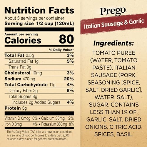 Image of Prego Italian Sausage and Garlic Meat Sauce, 23.5 OZ Jar (Pack of 2)