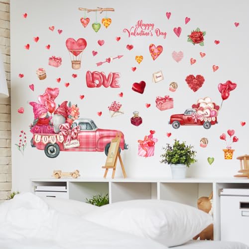 Vinilo decorativo amor rosa con camión rojo para pared miniatura 3