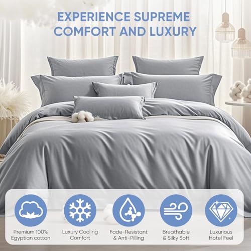 Image of TWK 1200 Thread Count 100% Egyptian Cotton Bedding Set, Premium Thickness, Long-Lasting Durability, Pilling Resistant Design, Deep Pockets Up to 18 inch (Gray, King)