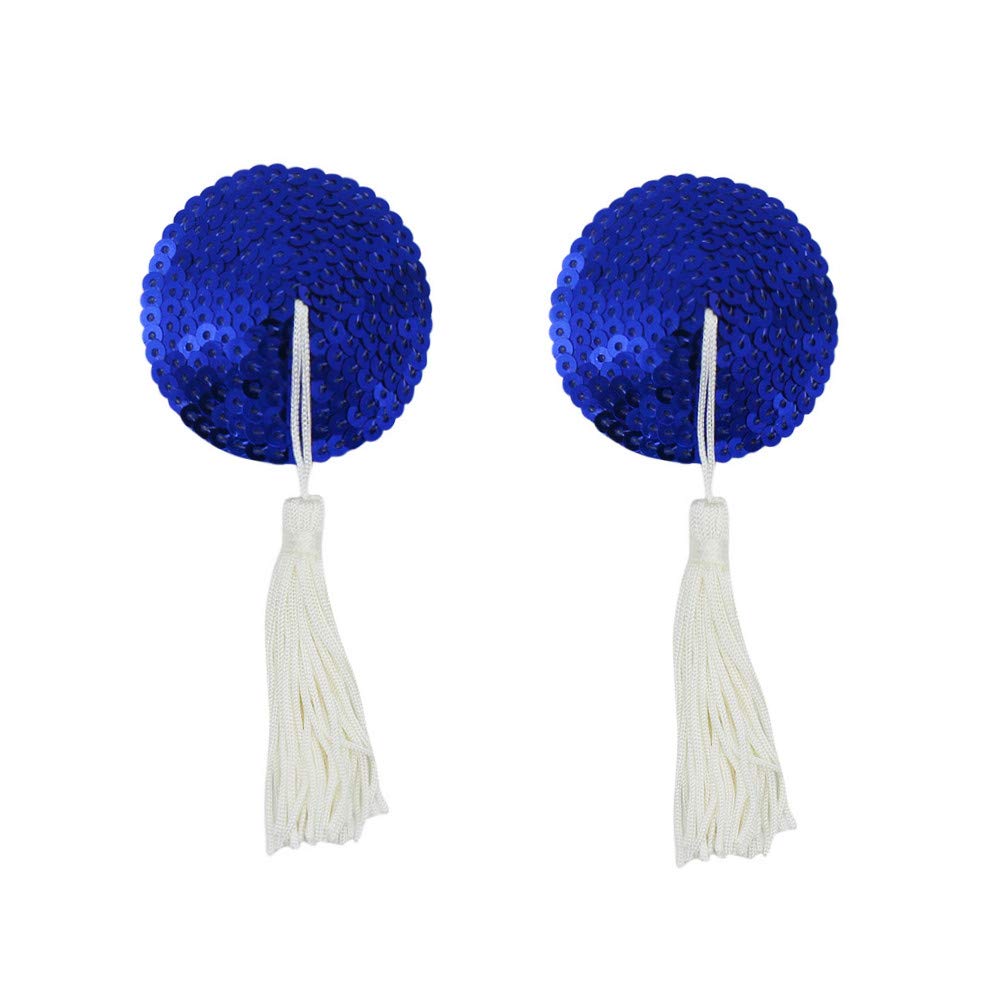 JUMISEE Reusable Adhesive Nipple Covers Pasties, Shiny Glitter Sequin Silicone Round-Shaped Breast Petals Bra with Tassel