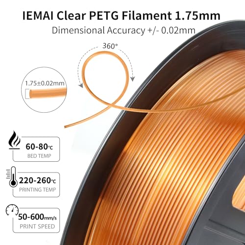 Image of IEMAI Clear PETG Filament 1.75mm Brown 1kg, Glossy Transparent Finish 3D Printer Filament Up to 600mm /s High-Speed Printing for Lampshades, Home Decor & DIY Models