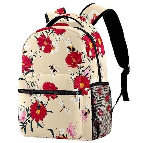 Sac à dos léger motif abeille, grand volume 29.4x20x40cm pour femme