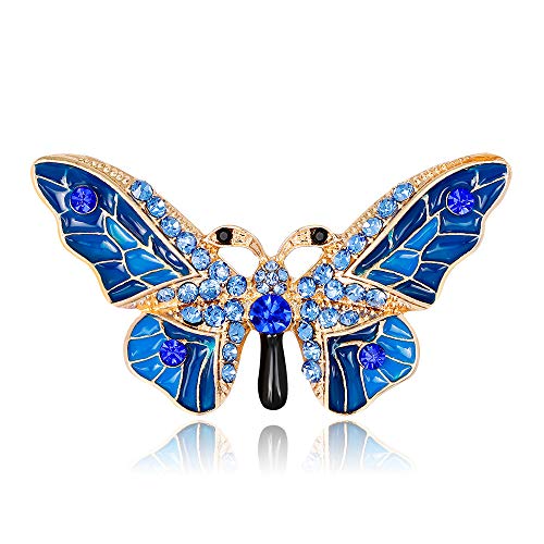 QLUYCKW Crystal Butterfly Brooch Pin for Women Dainty Fashion Colorful Rhinestone Butterfly Insect Brooches Dress Suit Accessories Party Decoration Charm Jewelry (Blue)