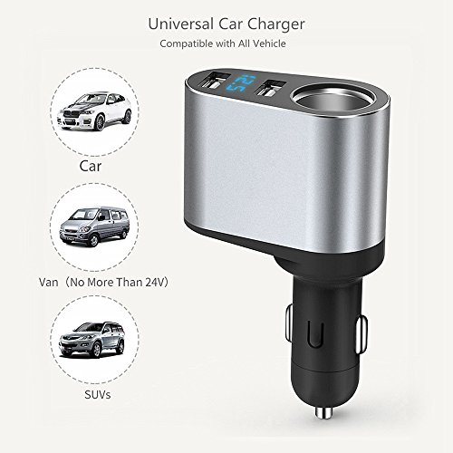 Timloon Car Charger Adapter, 60W Cigarette Lighter Socket Splitter, Dual Usb Quick Charge 3.0 And 2.4A Usb, Voltage Display For Iphone,Ipad,Smart Phone,Andriod,Samsung,Dash Cam,Gps (12V-24V) #TOP7