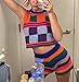 Women Sleeveless Bodycon 2Pcs Knitted Shorts Set Strap Crop Top Cami High Waist Shorts Summer Tracksuits Streetwear (E-Colorful, M)