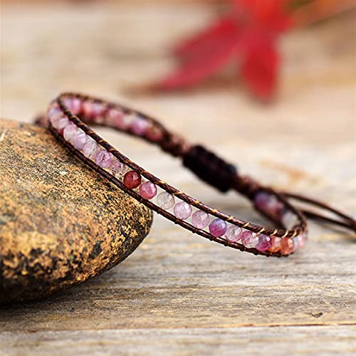 Bracelet bijoux cadeaux pour femme avec perles de tourmaline rose et cordon ajustable