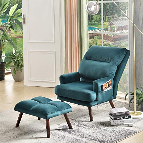 OVIOS Recliner Chair with Ottoman,Velvet wingback Chair,Mid Century Reading Chair for Living Room,Adjustable