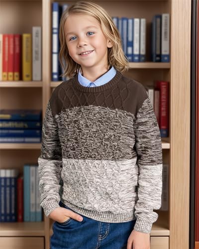 Image of BOBOYOYO Boys Sweaters 100% Cotton Cable Knit Kids Sweater Striped Pullover