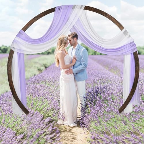 Arco de boda de madera circular con acabado natural para altar exterior 4