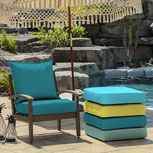 Image of Arden Outdoor Deep Seat Cushion Set (2-Pack), 24 in x 24 in, Weather-Proof, Rain-Proof, Fade Resistant Patio Cushion for Chair, Sofa, and Couch Lake Blue Leala