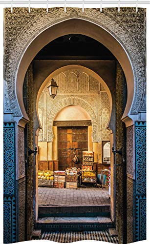 ABAKUHAUS marocain Rideau de Douche Stalle, Motif marocain de, Ensemble de Salle de Bain en Tissu en Crochets, 120 x 180 cm, Beige Brun