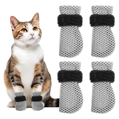 YBEATY 4 Pcs Cat Boots Anti Scratch Mittens Gloves Adjustable Cat Claw Protectors Foot Covers Mesh...