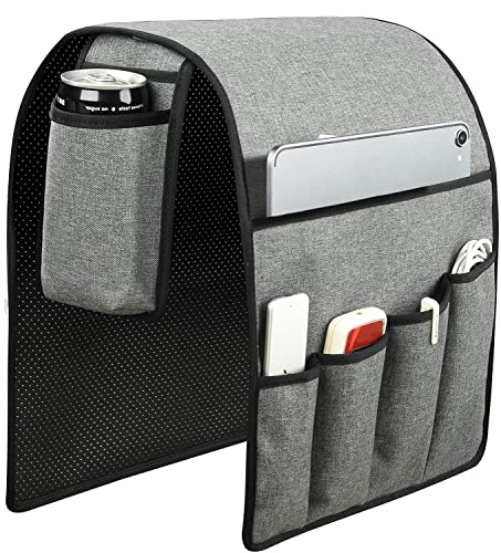 Spacmirrors KOSTOO Sofa-Armlehnen-Organizer, Couch, Armstuhl, Caddy, Sofabezug, Aufbewahrungshalterung für Fernbedienung, Magazin, Buch, Smartphone, Tablet, Getränke und Wasserflasche (grau)