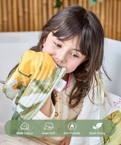 Image of Hooded Bath Towels for Kids, Kids Toddler Beach TowelsGirls Boys, 45 inch x 45 inch Large Size 100% Cotton Muslin Towels, Absorbent Six-Layer Quick Dry Wrap, Perfect for Pool Swim (Jungle Pattern)