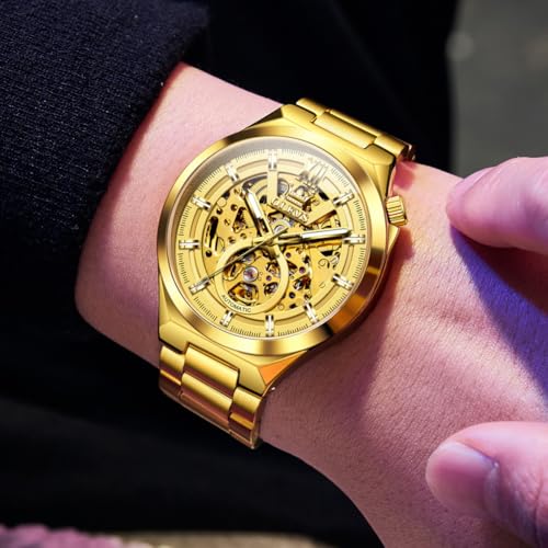 Image of OLEVS Men Watch Automatic Mechanical Skeleton Moon Phase Dress Business Stainless Steel 3AT Waterproof Luminous Men Wrist Watch