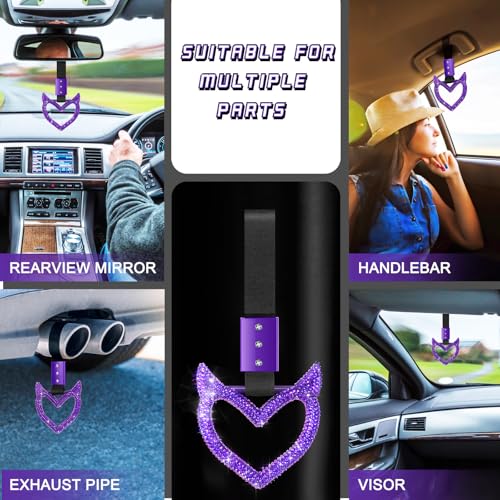 Image of Fabbay Bling Car Accessories Bling Heart Handle Ring Car Accessory for Women Heart Hand Strap Drift Charm Rear Bumper Warning Ring Decor for auto Bus Interior Exterior Decoration(Purple,Devil Style)