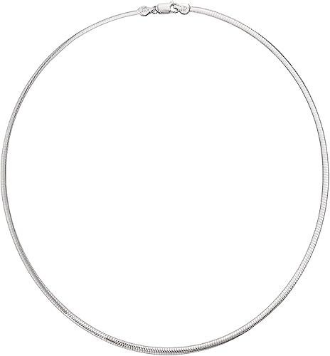 Savlano 925 - Collar de cadena de plata de ley italiana de 3 mm sólido plano Omega para mujer - hecho en Italia, viene con una caja de regalo