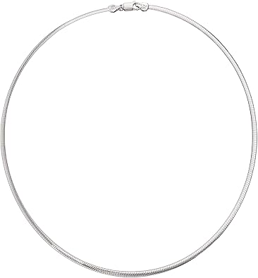 Savlano 925 Sterling Silver 3MM Italian Solid Flat Omega Chain Necklace for Women - Made in Italy With a Gift Box