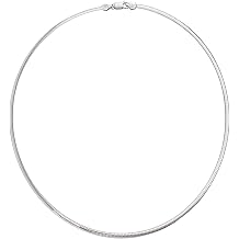 Savlano 925 Sterling Silver 3MM Italian Solid Flat Omega Chain Necklace for Women - Made in Italy With a Gift Box