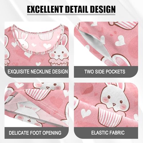 ALAZA Cute Rabbit Cupcake Heart Pajamas Set Short Sleeve Cotton Sleepwear Summer Pjs 2 Piece 5-14Y4