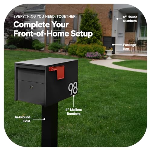 Image of Adoorn Lockable Post Mount Mailboxes for Outside - Small Anti-Theft Locking Mailbox for Packages and Letters - Weatherproof Construction - Durable Steel - 12 inch H x 12 inch W x 18.5 inch D - Black