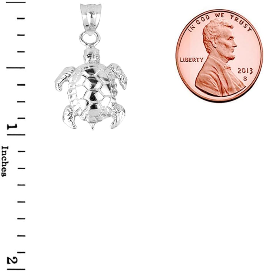 925 Sterling Silver Detailed Turtle Shell Charm Pendant Necklace - Image 3