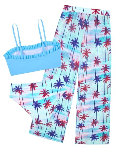 Image of Vogseek 6-16T Girls 3 Pieces Bikini Bathing Suit with Rash Guard Pants Quick Dry Swimwear Cover-Up Sets