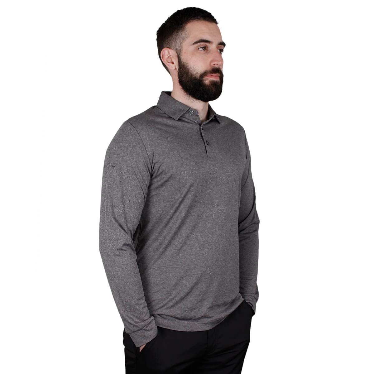 Callaway Golf Mens Long Sleeve Golf Polo Shirt - Quiet Shade Heather - XS
