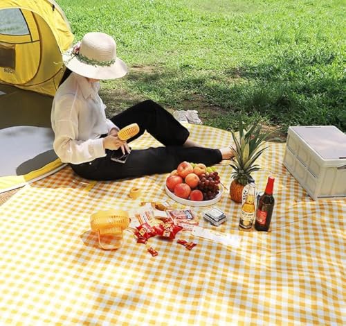 Dusenly Disposable Picnic Mat Waterproof Foldable Blankets Gingham Picnic Mats for Beach Camping Grass Lawn Park with 4 Ground Nails
