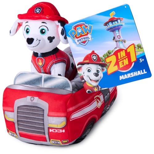 Image of Paw Patrol Marshall 2-in-1 Plush Toy Firetruck and Stuffed Animal | Cuddly 8-Inch Plush Firetruck, Removable 6-Inch Marshall Stuffed Animal, Imaginative Toddler Toys Ages 3 and Up